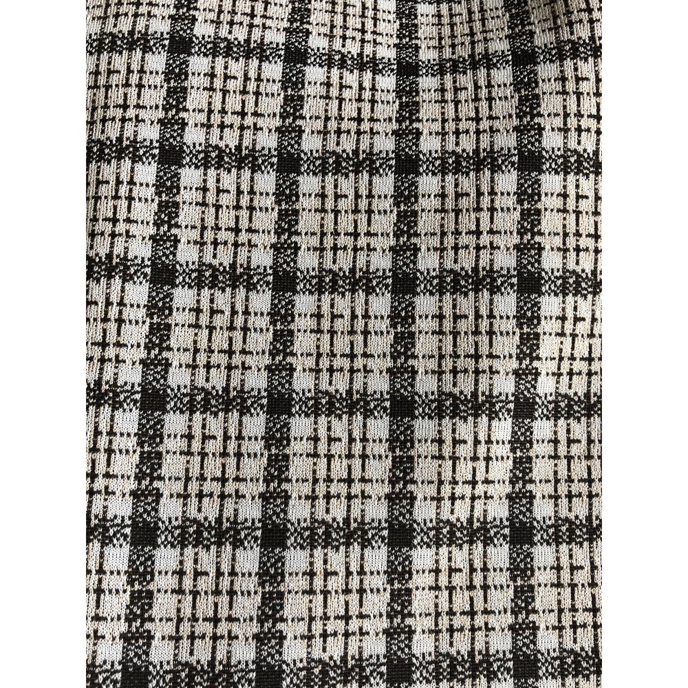1970s Vintage Polyester Knit Fabric Black White Plaid Retro 3 Yards 108x60